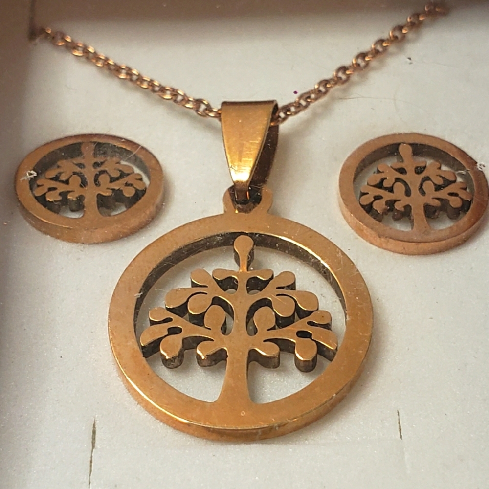 NIB BEYA Gold tone Stainless Steel Earrings and Necklace Set
